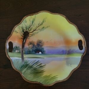 Hand-Painted Decorative Plate with Scenic Design